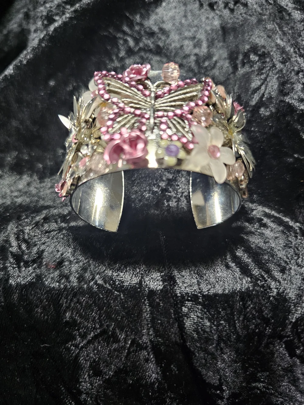 Pink Butterfly Floral Cuff Bracelet - Women Jewelry